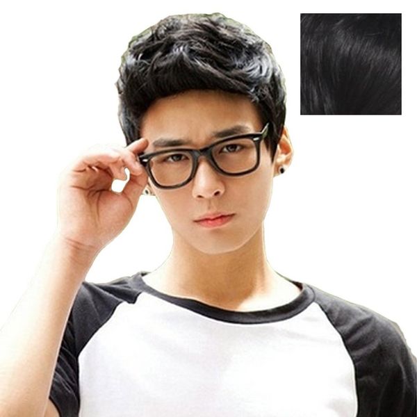 BERON Cool Men Boys Short Synthetic Wig for Cosplay Party Photo Come with Wig Cap (Black)