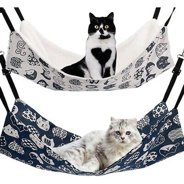 Cat Hammock for Cage Hanging Reversible 2Pack,Pet Hammock Bed Adjustable, Soft