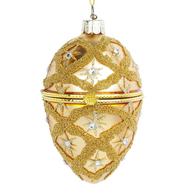 SIKORA BS023 Goldenes Tresor Ei Christbaumschmuck Glas Figur Ornament Weihnachtsbaum Anhänger
