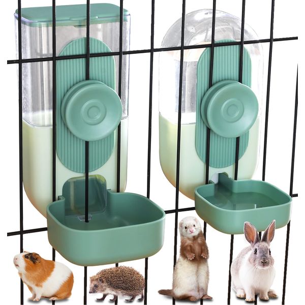 Kenond 35oz Hanging Automatic Pet Food Water Dispenser, Auto Gravity Pet Feeder and Waterer Set, Cage Cat Food Bowl Dog Feeding Station for Puppy and Kitten Rabbit Chinchilla Hedgehog Ferret (Green)