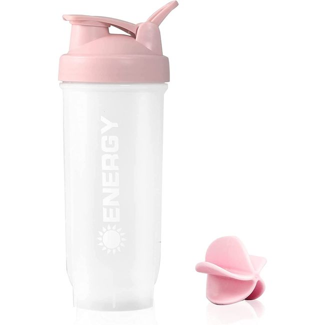 Menmamenma Protein Shaker Bottles Sports Protein Mixes Cup 700ml/24oz Water Bottle with Whisk Mixing Ball Leak-proof Lid Workouts Protein Shaker for Fitness Gym Milkshake (Pink)