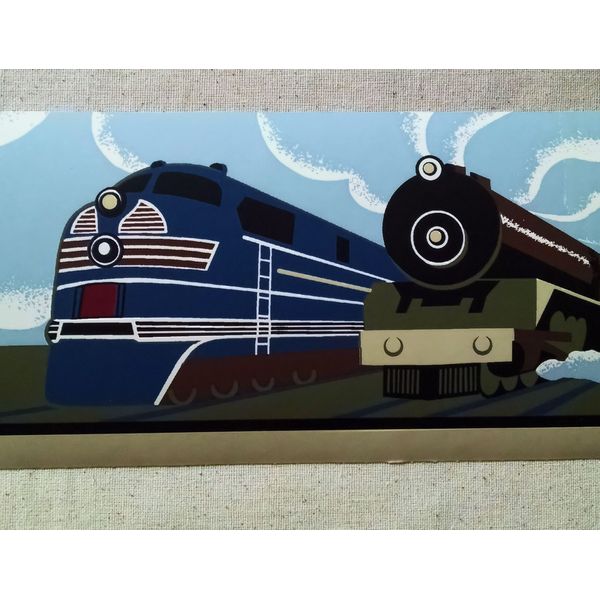 Trains Wallpaper Border – Art Deco - Railfans- Bright…