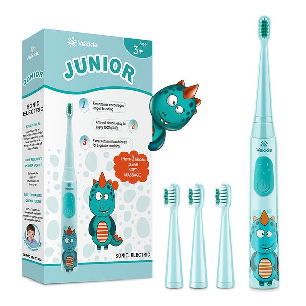 Vekkia Dragon Lord Sonic Rechargeable Kids Electric Toothbrush, 3 Modes with Memory, Fun & Easy Cleaning, 24000 Strokes, IPX7 Waterproof, 2-Min Timer for Age 3+, 4 Soft Bristles