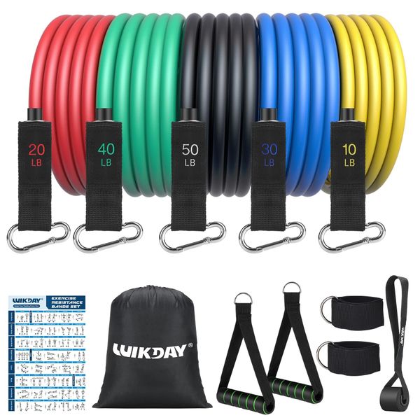 WIKDAY Exercise Resistance Bands with Handles for Working Out, 150/200/250/300 Lbs Workout Bands Set with Door Anchor for Physical Therapy, Yoga, Pilates