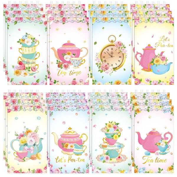 Faccito 24 Pcs Mini Tea Party Notebook Party Favors Floral Tea Mini Notepad Tea Party Small Pocket Notebooks Floral Teapot Time Notepad for Tea Themed Birthday Party Classroom Rewards Supplies