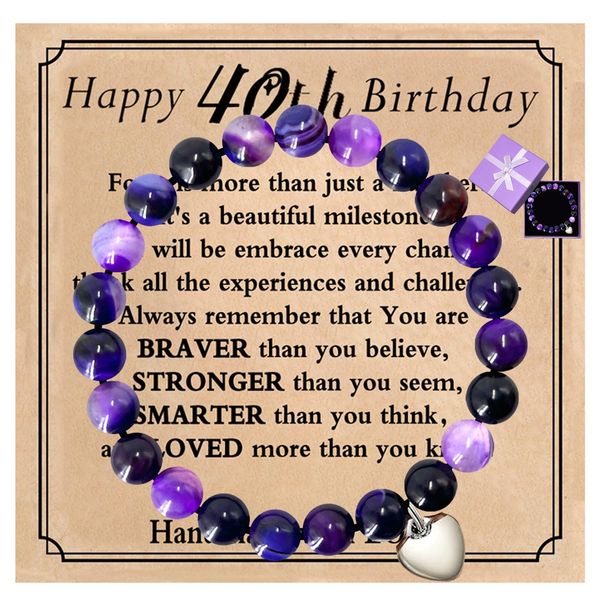 PICKONA 40th Birthday Gifts for Women, Natural Stone Healing Beaded Bracelets, Christmas Birthday Gifts for Her, Presents for Her Friend Wife Mum Sister Daughter Auntie