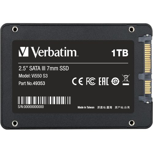Verbatim Vi550 S3 SSD 1TB Internal 2.5" SATA III SSD Drive with 3D NAND Technology, up to 550MB/s Read Speed, Ideal for PC and Notebook, Black