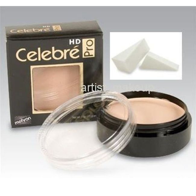 Celebre HD Pro Mehron Quality Foundation Cream w/Latex Foam Applicator Medium 3