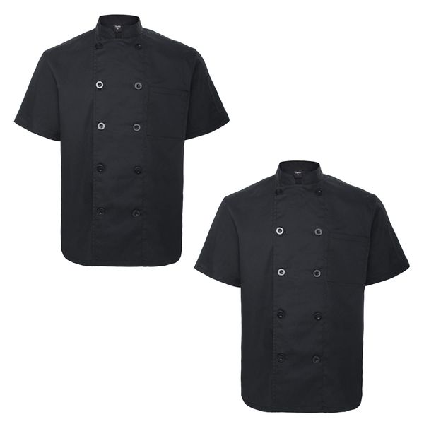 TopTie 2 Pack Unisex Short Sleeve Chef Coat Jacket, Black