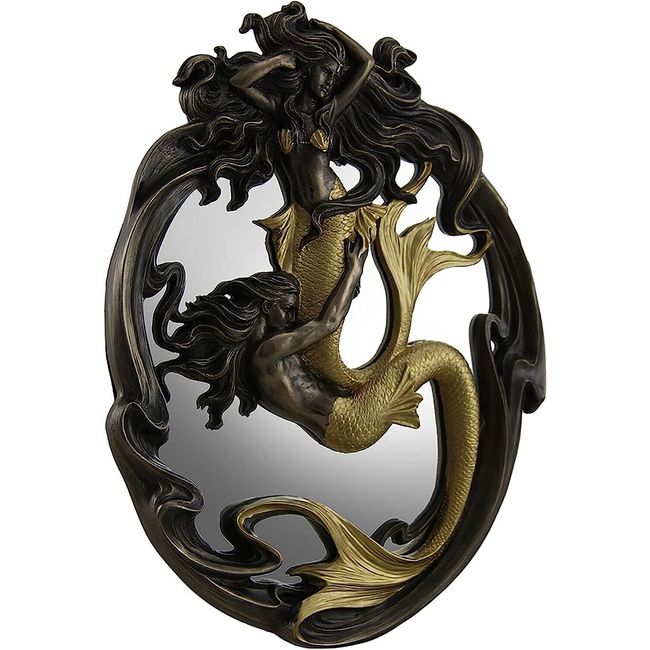 Stunning Cold Cast Bronze Merman Holding Mermaid Decorative Wall Mirror