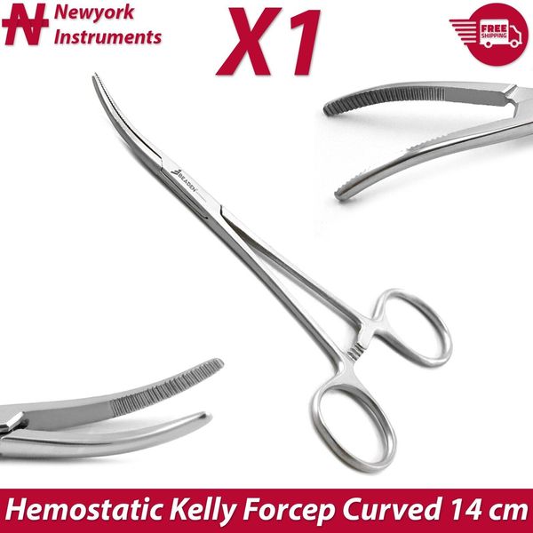 Surgical Hemostatic Kelly Locking Artery Toothed Clamp Forceps 5.5" Curved Jaws