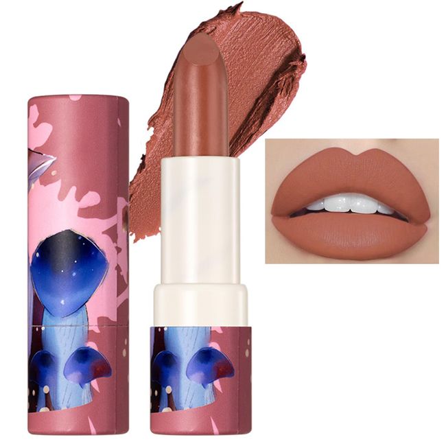 Nude Lipstick, Velvet Matte Lipsticks For Women, Silky Smooth Texture Long Lasting Colour Lightweight Mushroom Theme Lip Stick, Intense, Full-Bodied, Three-Dimensional Lip Make-Up (02)