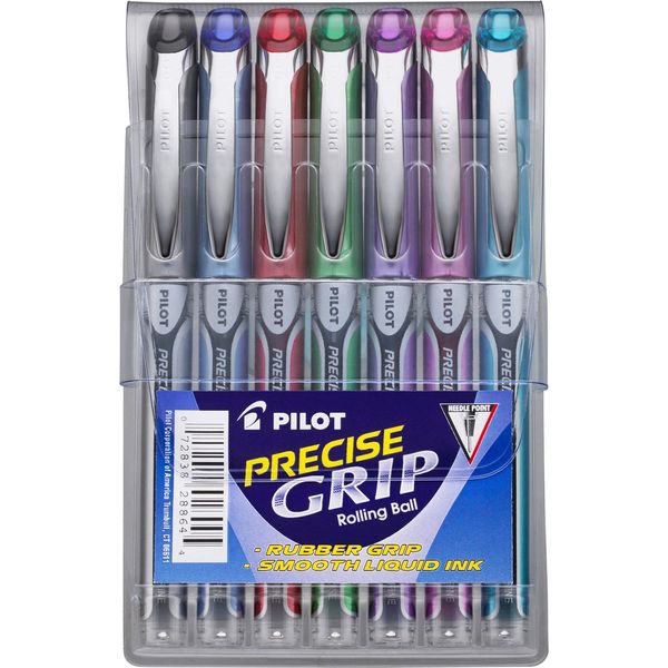 Pilot, Precise Grip Liquid Ink Rolling Ball Stick Pens, Extra Fine Point 0.5 mm, Assorted Colors, Pack of 7