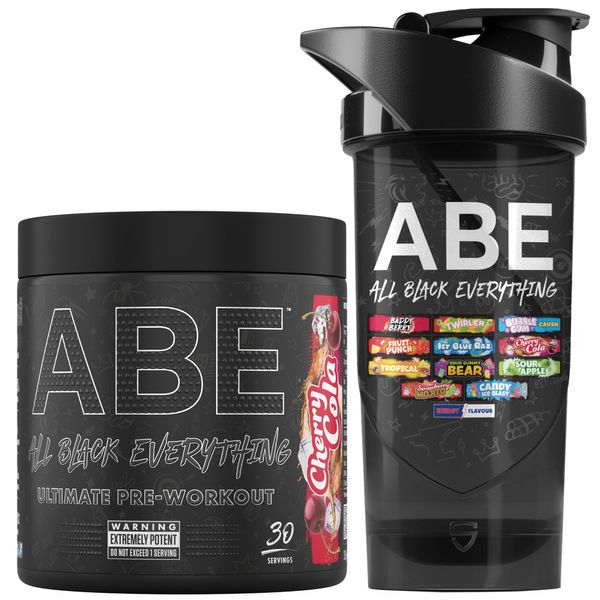 Applied Nutrition Bundle ABE Pre Workout 375g + ABE Black Shaker | All Black Everything Pre Workout Powder, Energy Drink, Physical Performance, Creatine, Beta Alanine, Caffeine (Cherry Cola)