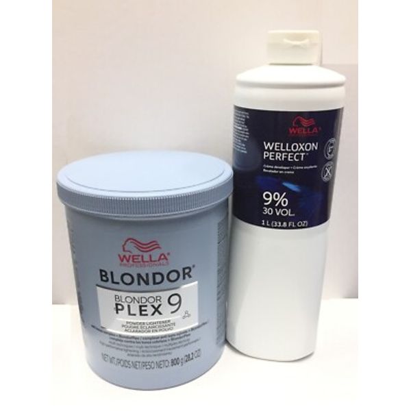 (2 Pack) Wella Blondor Plex9 Lightener & Wella Dev 9% 30 Vol Duo, 28.2, 33.8 oz