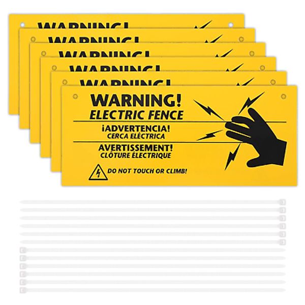 6 Pieces Electric Fence Warning Signs with 12 Pieces Zip Ties 10 X 4 Inch Yellow