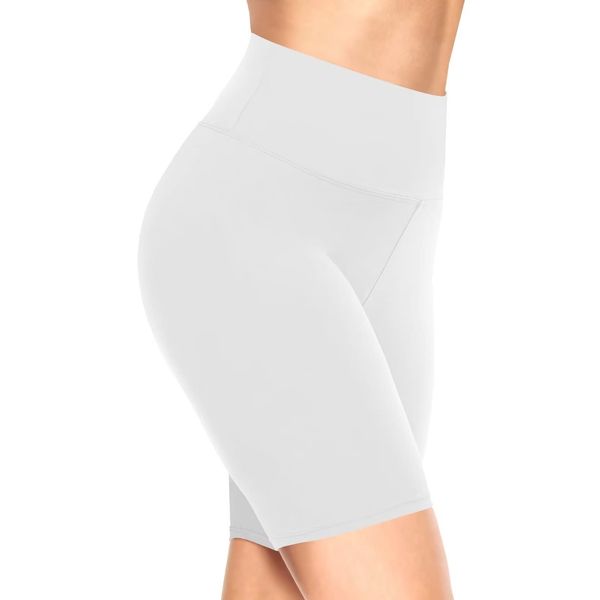 TNNZEET Cycling Shorts Women High Waisted, Ladies Cycle Shorts for Gym Biker Running (White,L-XL)