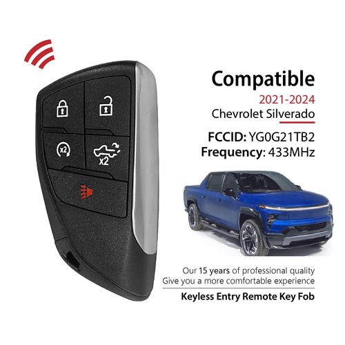 2 Keylessbest Replacement for 2021 2022 2023 2024 Chevrolet Silverado Key Fob Remote Control YG0G21TB2 5 Buttons 433MHz
