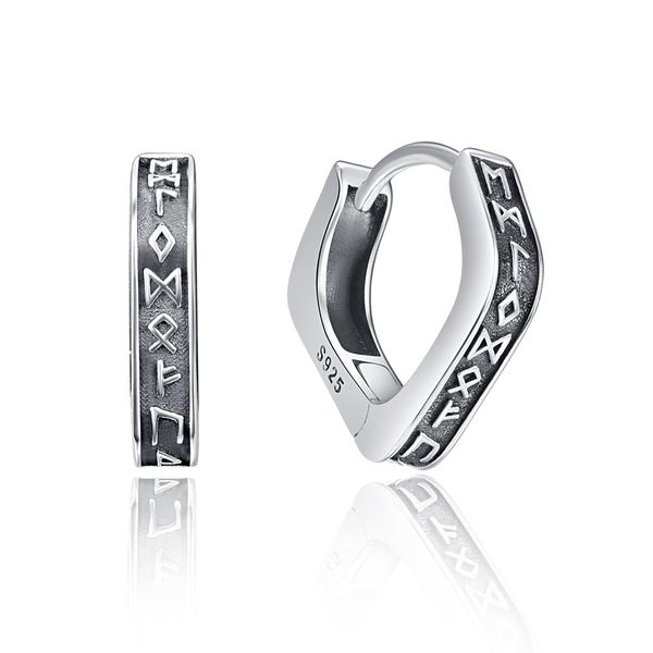 KINGWHYTE Viking Hoop Earrings 925 Sterling Silver Rhombus Earrings Viking Rune Jewellery Gifts for Men Women