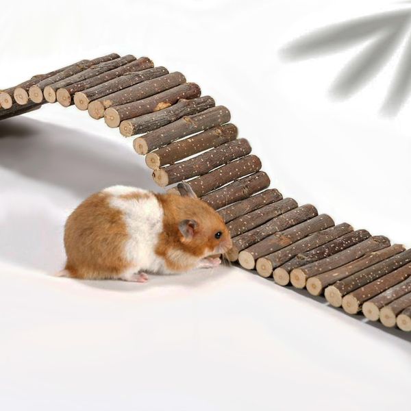 Hamster Suspension Bridge Hamster Ladder Bridge Hamster Climbing Ladder Natural Wood Bridge for Hamster Rats Mouse Guinea Pig Chinchilla Ferret Reptile Small Animals Cage Wooden Hideout Toy