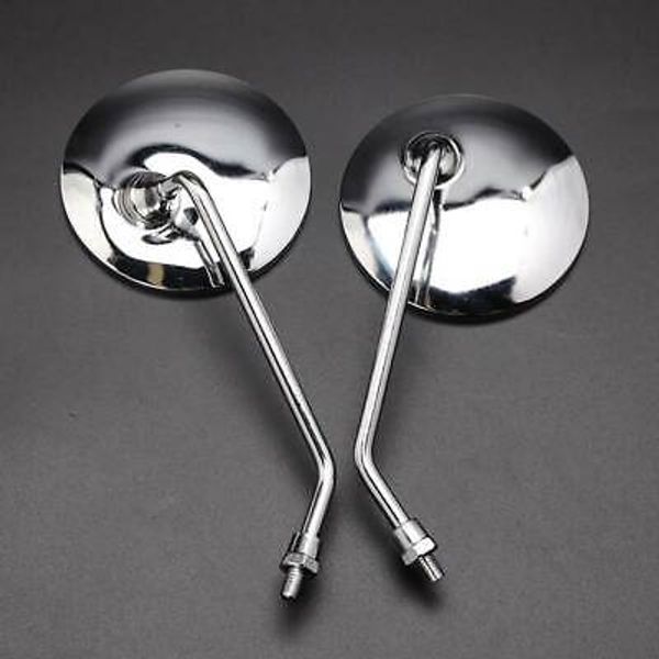Pair Motorcycle Chrome Side Mirrors Round Long Stem for Universal 10mm Scooter