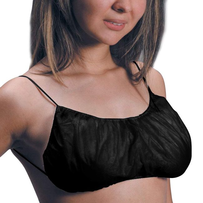 Pack of 50 Black Disposable Bras Bikini,Shoulder Loops, Individually Packed - Spray Tan, Spa Salon Top Garment Underwear, Airbrush Spray Tanning Bra