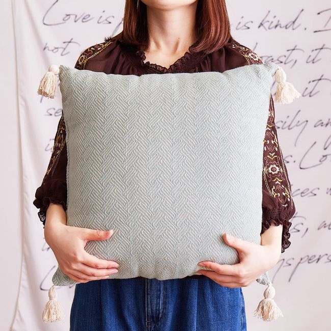 Hagiwara Back Pad Cushion, Blue, Approx. 17.7 x 17.7 inches (45 x 45 cm), Alto, 100% Cotton, With Tassel