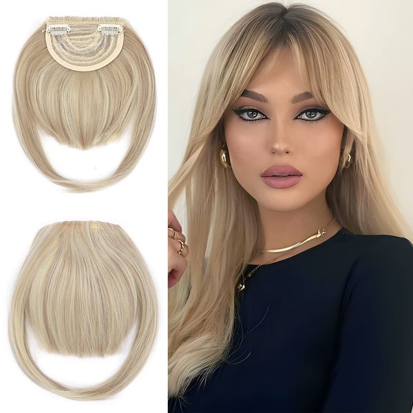 Elailite Pony Haarteil Echthaar Clip in Bangs One Piece Extensions Fringe natürlich Verlängerung 2 Clips # Naturblond/Hellstes Blond