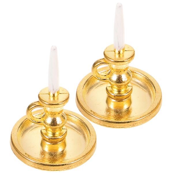 Toyvian Doll House Candlestick 2PCS Miniature Candle Holders (1:12) Tiny House Candlesticks Mini House Candle Holder Decorations Dollhouse Miniature Accessories