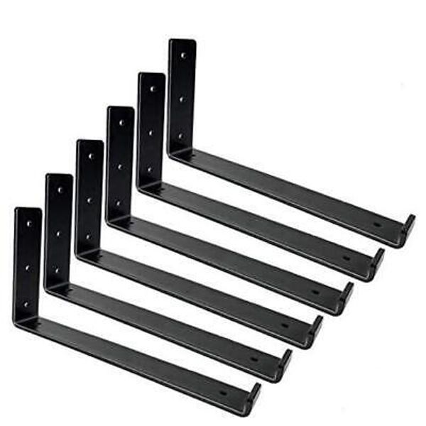 Shelf Brackets 12 Inch, Heavy Duty Black Metal Floating 6 Pcs 11.5"L x 6"H