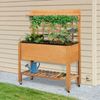 Outdoor Wooden Elevated Growing Plant Bed w/ Shelves for Tool Storage & Wheels