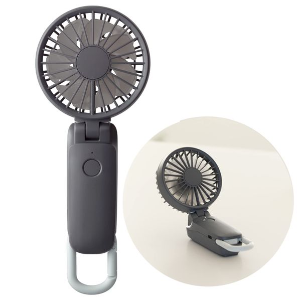 RHYTHM 9ZF036RH08 Handy Fan, 2024 (Made in Japan), Neck Mount, Silent, USB Rechargeable, Powerful, Low Even Cool, DC Motor, Double Inverted Fan, Carabiner, Small, Portable Fan, Also Can Be Used As