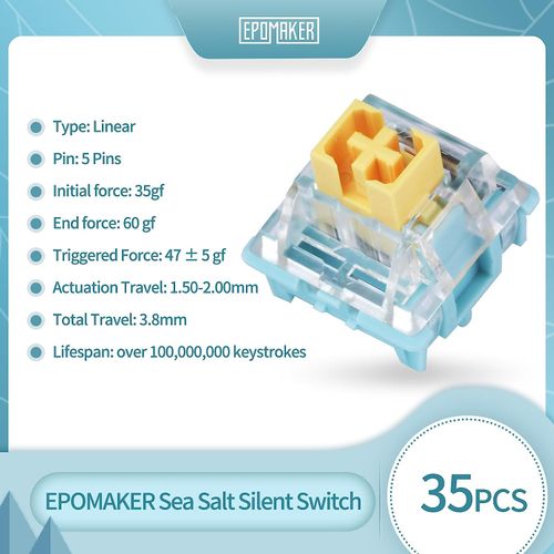 EPOMAKER Sea Salt Quiet Mechanical Keyboard Switch Set with LED Slots Lubricated for Linear Gaming Keyboard Customization 35 Pieces (Seasalt Slient,Linear)