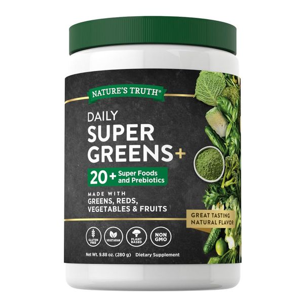 Nature's Truth Super Greens Powder Supplement | Fruit & Vegetables Superfood Blend | Vegan, Non-GMO & Gluten Free Juice & Smoothie Mix | 9.88 oz