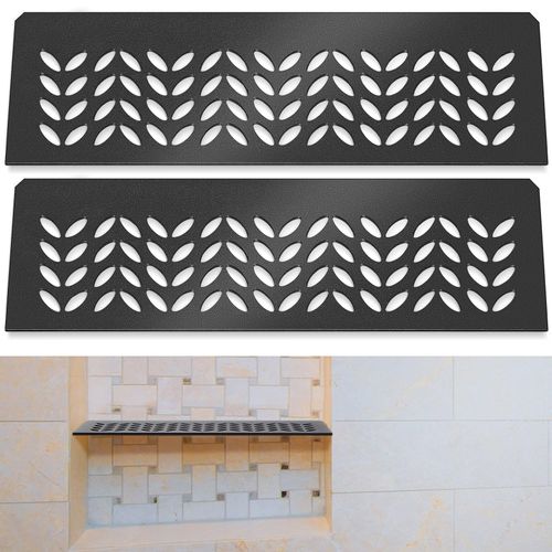 Teenyyou 2 Pcs Aluminum Shower Niche Rectangular Shelf Black 5/32"/ 4 mm Thick, Petal Design, Matte Black Finish for 12" Prefabricated Niches, Fits 5/32" Grout Line