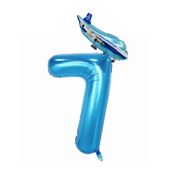 40inch Numbers Airplane Balloon 7 Blue，Airplane 7th Birthday Party Decorations Balloons，Airplane Balloons for 7th Birthday，Kids Airplane Birthday Party Decorations Supplies (Blue airplane number 7)