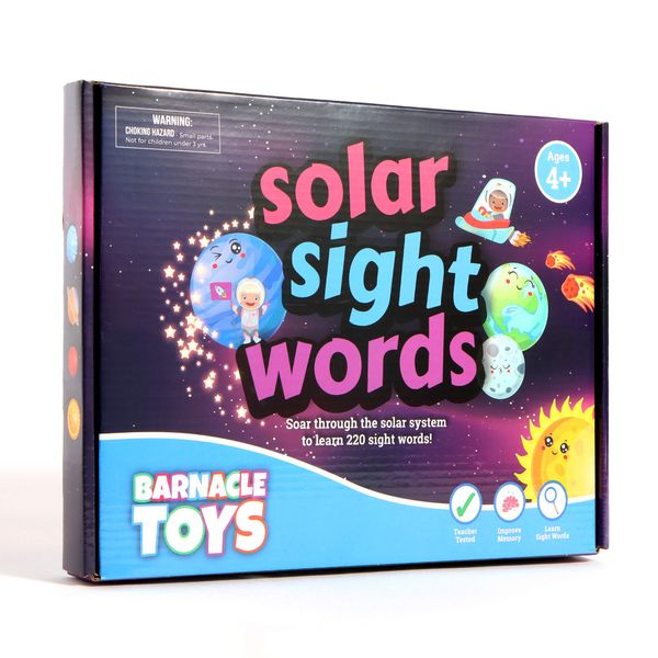 Barnacle Toys Solar Sight Words Flash Cards Kindergarten - 220 Reading Flash Cards for Kids Ages 4-8, Kindergarten Homeschool Supplies, Learn to Read Games for Kids Ages 5-7, 220 Dolch Sight Words