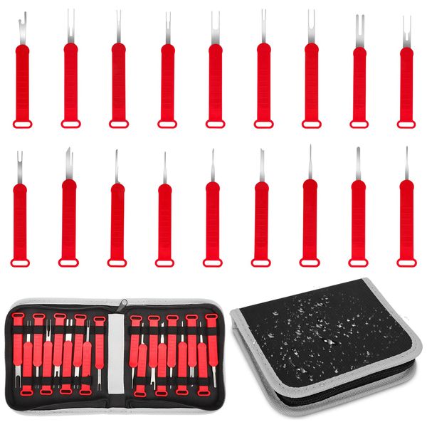 18PCS Terminal Removal Tool Kit,Upgraded Anti-Slip Handle Pin Extractor Tool Set,Universal Terminal Ejector Kit,Connector Pin Removal,Auto Electrical Wire Connector Pin Release Tool,with Storage Case