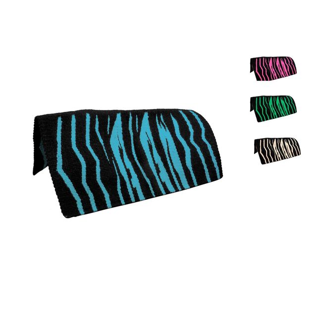 Tahoe Tack Wild Zebra Wool Saddle Blanket, Turquoise, 36" x 34"