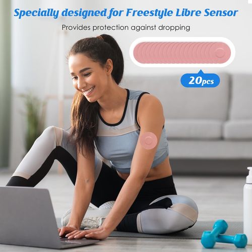 YOUSHARES 20 Packs Freestyle Libre 2 Sensor Patches - Libre Sensor Covers Waterproof Adhesive Patches, Skin Friendly Diabetic Sensor Covers (Pink)
