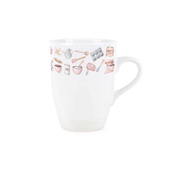 Pink Baking Essentials Mug - Kitchen Gifts for Cake Bakers - Tea/Coffee Hot Drinks Ceramic Cup Present