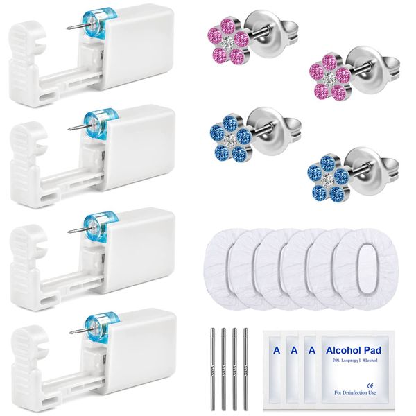 Ear Piercing Gun,10 Pack Ear Piercing Kit Disposable Self Ear Piercing Gun with Sterling Silver Ear Sticks and Clean Tool Pierce Kit Tool for Nose Studs Cartilage Tragus Helix Piercing Gun