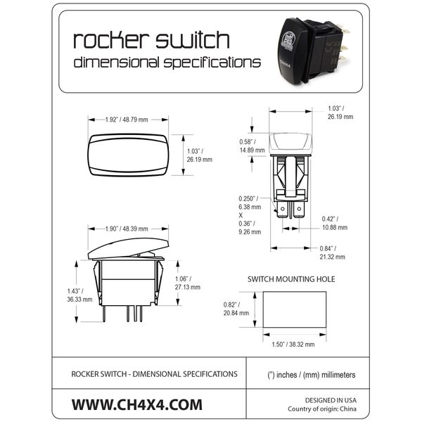 CH4x4 Rocker Switch Power Inverter Symbol - Red LED
