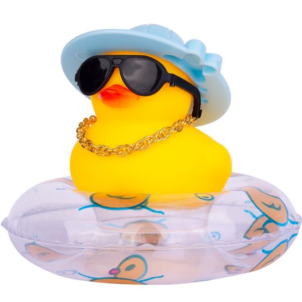 MuMyer Yellow Duck Car Ornaments Rubber Duck Car Dashboard Decorations with Love Glasses Mini Swim Ring Sun Hat Necklace for Car Dashboard Decoration(D3)