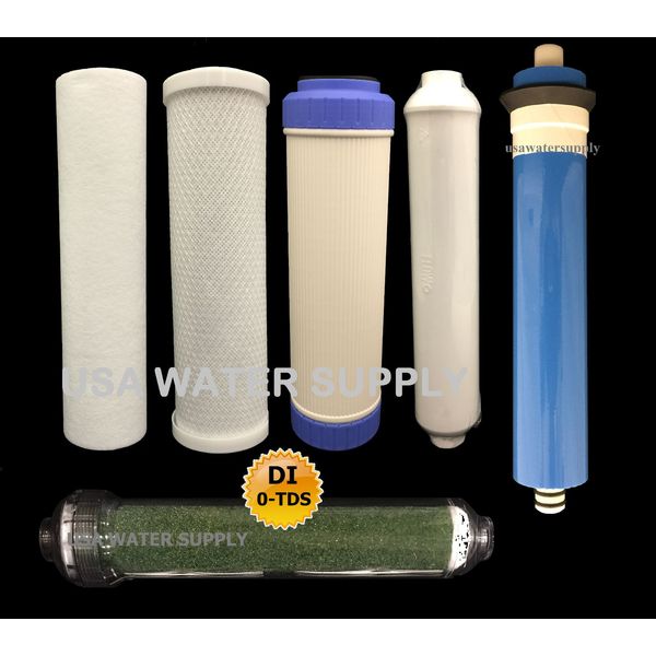REVERSE OSMOSIS RO/DI 6 FILTERS/MEMBRANE REPLACEMENT 6 PC Set - 150 GPD Membrane