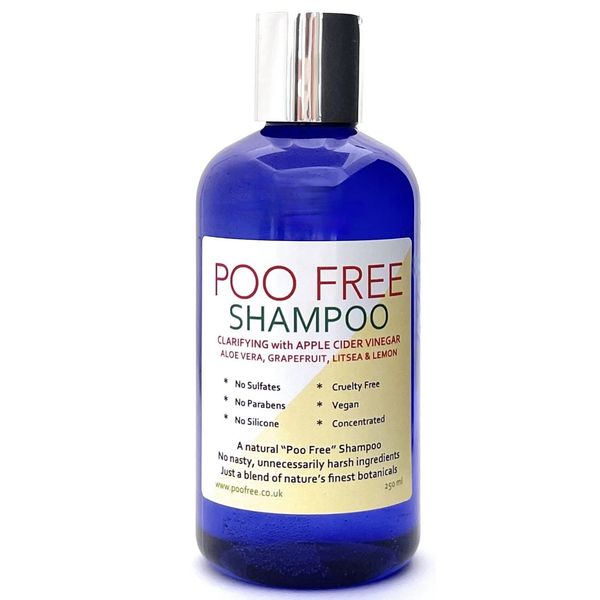 POO FREE - Clarifying Shampoo - 99% Natural - Apple Cider, Aloe, Grapefruit, Litsea & Lemon. Sulfate/Parabens Free. Gentle, Concentrated. pH 5.5 For Sensitive Skin. 250ml