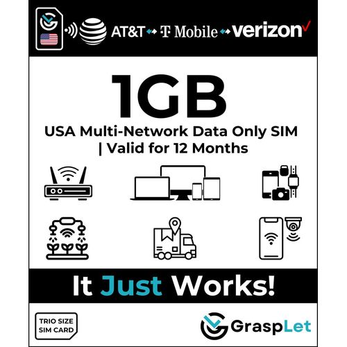 USA Nationwide Multi-Network Data SIM Card | Auto-Selects The Strongest Network: AT&T, T-Mobile, or Verizon (1GB - 3 Months)