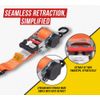 2 Pack Orange 2"x10' Auto Retractable Ratchet Straps with S Hook Tiedowns