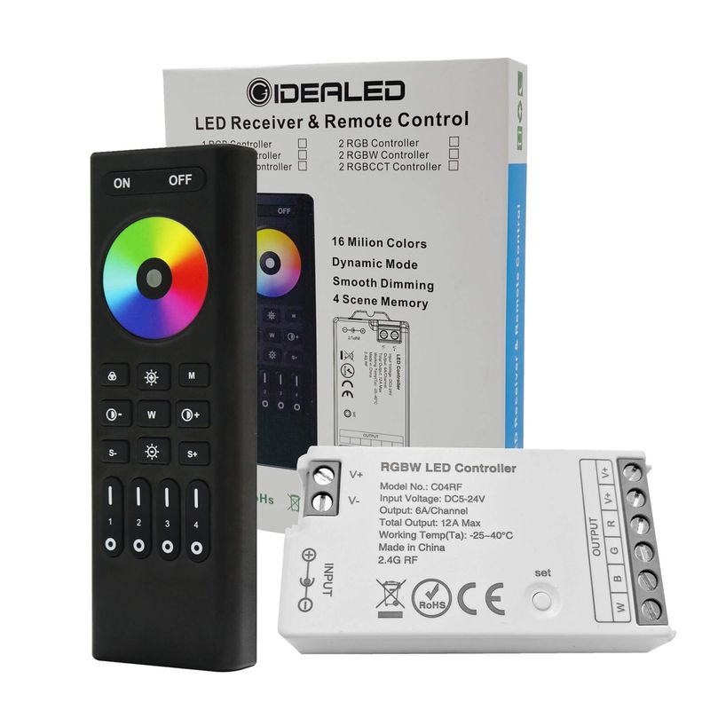 RGBW LED Controller with RF Remote Control,2.4GHz Wireless 4-Zone ...