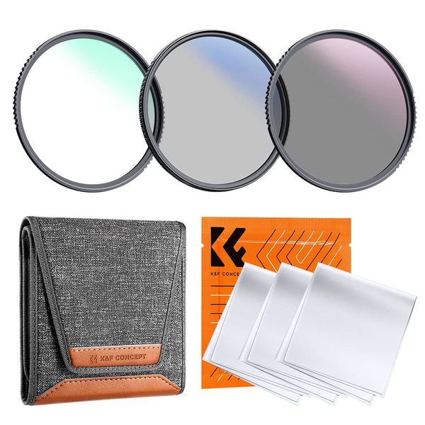 K&F Concept 67mm UV/CPL/ND Lens Filter Kit (3 Pieces)-18 Multi-Layer Coatings, UV Filter + Polarizer Filter + Neutral Density Filter (ND4) + Cleaning Cloth+ Filter Pouch for Camera Lens (K-Series)